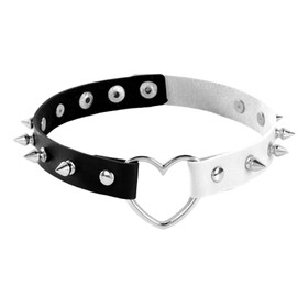 Tosmifairy 3 Pieces Leather Choker Collar and Bracelets Combo Punk Rock Gothic Jewelry Set Emo Costume Accessories for 80s 90s Vintage Womens Men (Black-White-Heart)