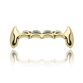 Custom Fit 18k Gold Plated Hip Hop Teeth Fang Grillz Caps Lower Bottom Grill Vampire Teeth (Gold)