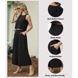 Lepunuo 2 Piece Sets for Women Summer Outfits Sleeveless Crop Top Flowy Wide Leg PantsVacation Lounge Travel Matching Set