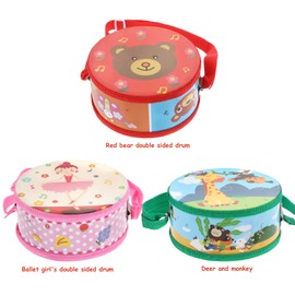 TOYANDONA Children's Wooden Drum Toy with Adjustable Straps and Drumsticks, Musical Instrument Toy for Toddlers, Boys, Girls, Gift, Pink