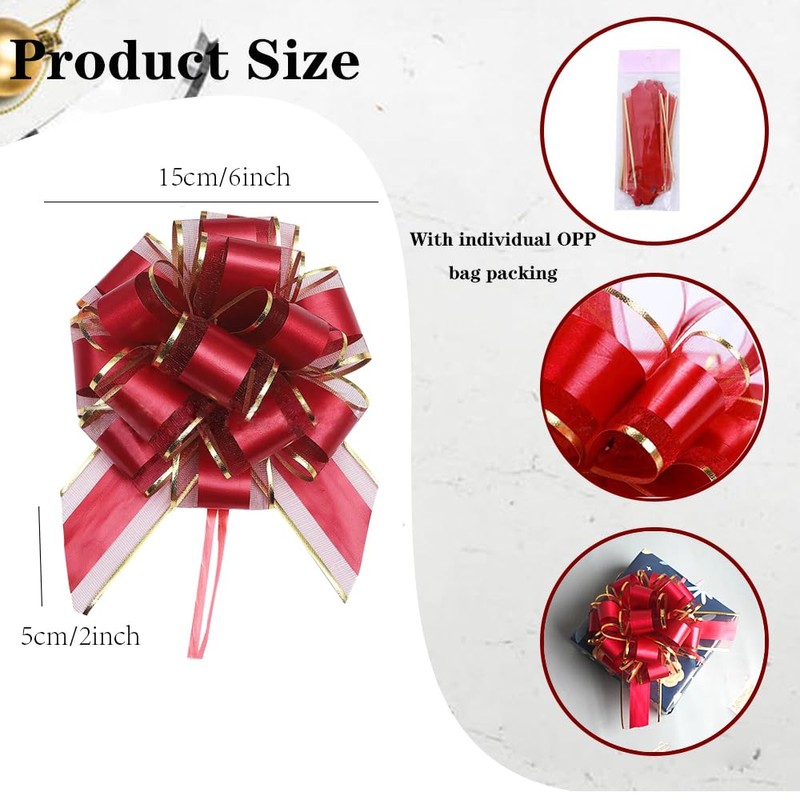 HQJAXJ 6 Pieces Bows for Gift Wrapping Pull Bow Ribbon