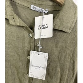 Elena Baldi sz M Medium 100% Linen Dress Womens Green Roll sleeve Italy Pockets
