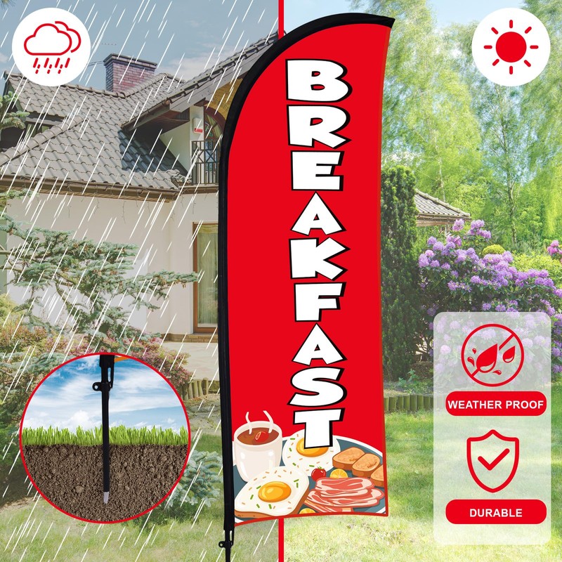 Buryeah 3 Sets Breakfast Lunch Dinner Feather Flags for BBQ