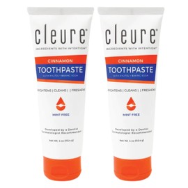 Cleure Cinnamon No Fluoride Toothpaste - SLS Free, Mint Free - with Xylitol for Fresh Breath & Helps Whiten - for Kids & Adults - Cinnamon Flavored (4oz Tube, Pack of 2)
