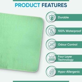 2 x Washable Incontinence Bed Pads Green 85x90cm, Single Bed, No Tucks