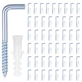 Pack of 50 Screw Hooks with Expansion Tube.Zinc Plated Wall Hooks for Screwing M6 Expansion Pipes.Blue L-Shaped Right Angle Hook - Wall Mount for Home Use - Corrosion Resistant