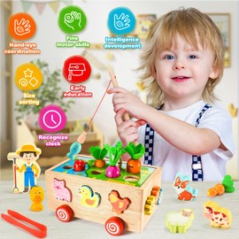Toyzey Montessori Toy from 1-5 Years Boy Girl 8-in-1 Farm Wooden Toy from 1-5 Years Gift Boy Girl 1-5 Years Baby Toy 1-5 Years Motor Skills Toy Fishing Game Easter Gifts
