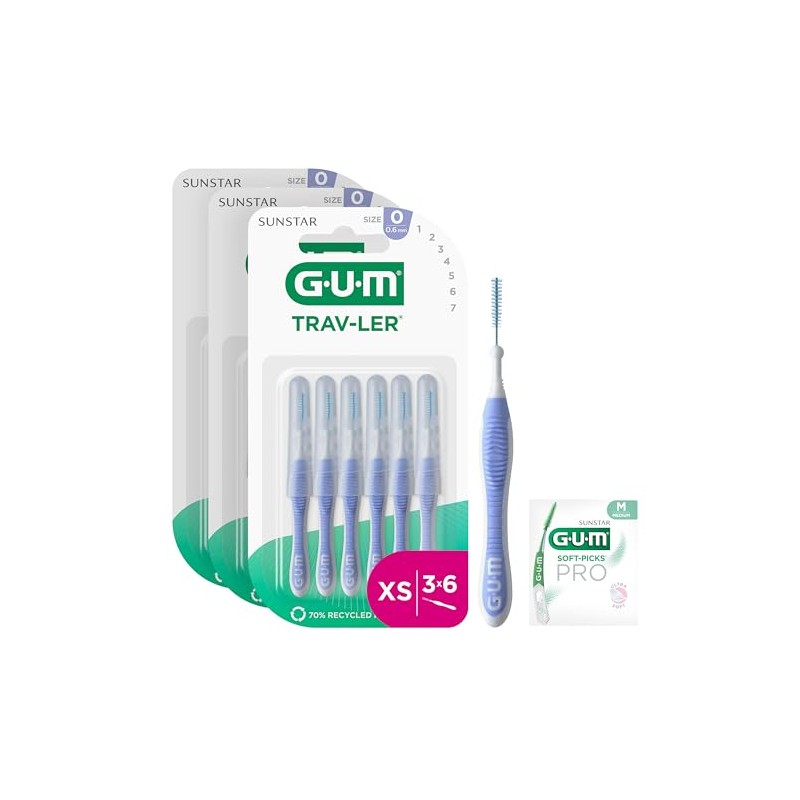 GUM TRAV-LER Interdental Brushes for Thorough Cleaning Between Teeth Flexible
