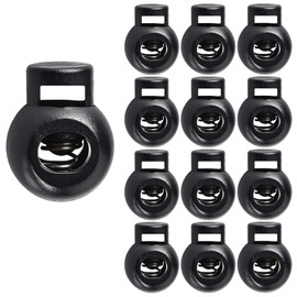 TrySalar 12 Pcs Single Hole Spring Cord Locks Plastic Round Toggle Stoppers Sliding Cord Fastener Slider for Drawstring Rope Paracord End Rucksack Craft (12)