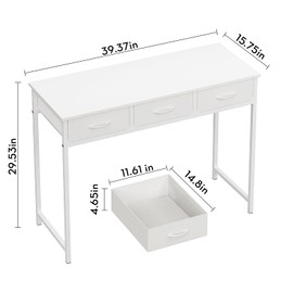 WOHOMO Small Computer Desk with Drawers, 39.3 Inch Vanity Desk with Storage, Home Office Computer Desk for Small Spaces, Modern Work Writing Study Table, White