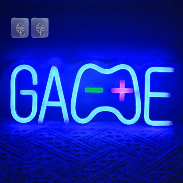 Attivolife Cool Game Shaped Neon Signs, Light up LED Blue Neon Lights with Stand - Best Gaming Wall Room Party Decor Accessories -Birthday Gift for Teen Boys Kids Gamer