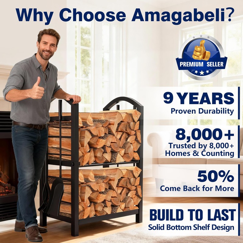 AMAGABELI GARDEN & HOME Firewood Rack Indoor with Tools 5-Piece