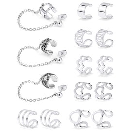 SCERRING Ear Cuff Fake Lip Helix Cartilage Clip On Wrap Earrings Non Piercing Earring Jewelry Set For Women Stainless Steel 15PCS Silver