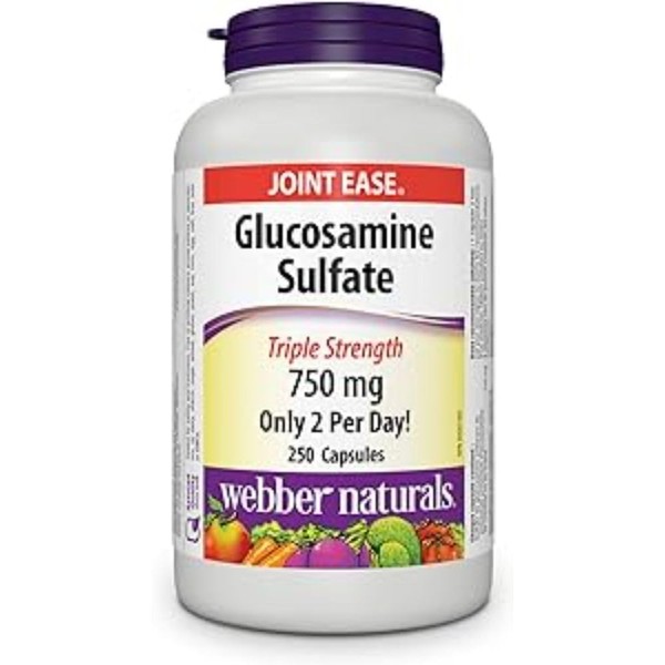 Webber Naturals Glucosamine Sulfate, Triple Strength, 250 Capsules, Helps Relieve Joint Pain Associated with Osteoarthritis, Non-GMO, Gluten and Dairy Free