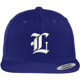 Trendy Apparel Shop Old English L Embroidered Flat Bill Snapback Cap - Royal