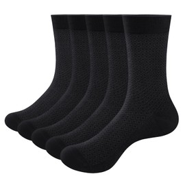 YUEDGE Basic Mens Socks Classic Business Dress Socks Mid Calf Bamboo Socks For Men 6-10, Black Casual Everyday Socks, Multipack, 5 Pairs