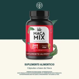 Life 360+ Maca Mix Bote 240 Cápsulas Maca Negra Amarilla Roja Sin sabor Unidad