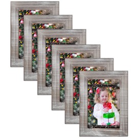 Asense 6 Pack Rustic Handmade 4 x 6 Wood Picture Frame with Glass Front for Table Top Display&Wall Mounting, Natural Grey