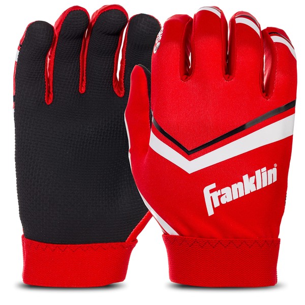 Franklin Sports Youth Football Receiver Gloves - Shoktak Youth Gloves - Kids Football Receiver Gloves - High Grip Football Gloves for Kids - Red - Youth Small