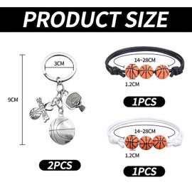 EPCDBBRT 2 Pieces of Basketball Key Rings and 2 Pieces of Basketball Bracelets, Metal Key Rings, Basketball Gifts, Fan Jewelry, Creative Bracelets, Sports Element Jewelry