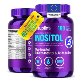 Inositol Myo y D-Chiro 401 con cido Flico  Suplemento Vegano para Equilibrio Hormonal, Ciclo Femenino y Bienestar  Alta Absorcin  180 Cpsulas         