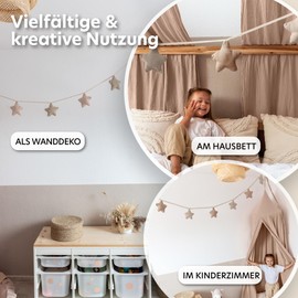 LILIMAUS Star Bunting Fabric [with Gold Appliqué in 12 Colours] Bunting Children's Room - 100% Cotton Handmade - Muslin Bunting - House Bed Decoration Girls & Boys - Decorative Baby Room