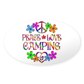 CafePress Peace Love Camping Oval Car Bumper Sticker