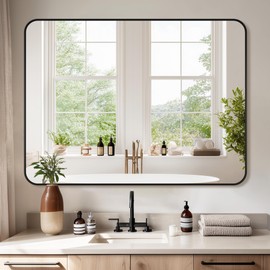 Furnbar Bathroom Mirror 40" x 30", Large Rectangle Wall Mirror, Black Metal Frame Wall Mounted Mirrors for Bathroom, Vanity, Bedroom, Entryway Decor(Horizontal/Vertical)