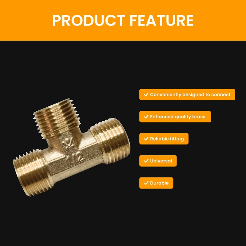Brass Pipe tee 1/2" male x 1/2" male x 1/2"