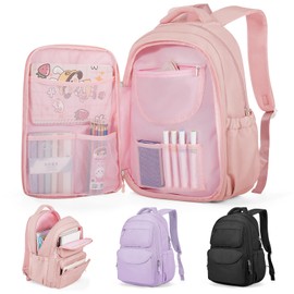 Cute Backpack For School Teens Girls, Aesthetic Kids Elementary School Backpacks, Waterproof Middle Students Bookbag, Large Capacity Backpack For College Women Men (Pink)