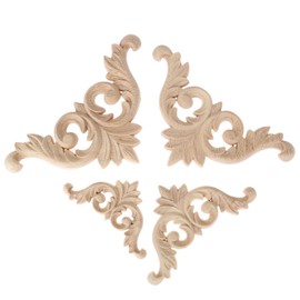 MUXSAM Wood Carved Corner Mouldings Onlay Applique Unpainted Furniture Decor 4pcs 14 * 14cm/5.51"*5.51" Classic