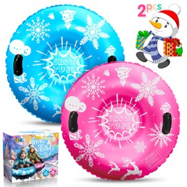 ZIZZ Snow Tube Toys for Sledding - 2 Packs 36''Inflatable Heavy Duty Snow Tube for Toddler Kids Adult Outdoor Sledding Activities Gift for Boys Girls Christmas Winter Sport Toys Gifts