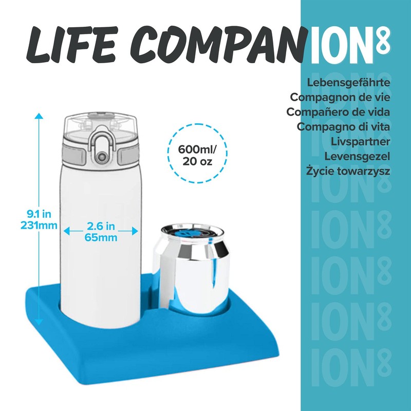 Ion8 Leak Proof Slim Water Bottle, Stainless Steel, 600ml (20oz),