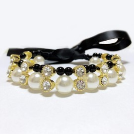 PetFavorites Luxury 2 Row Diamond Dog Cat Pearls Necklace Collar with Ribbon Charm for Small Dogs Girl Puppy - Bling Female Chihuahua Yorkie Clothes Accessories, Adjustable