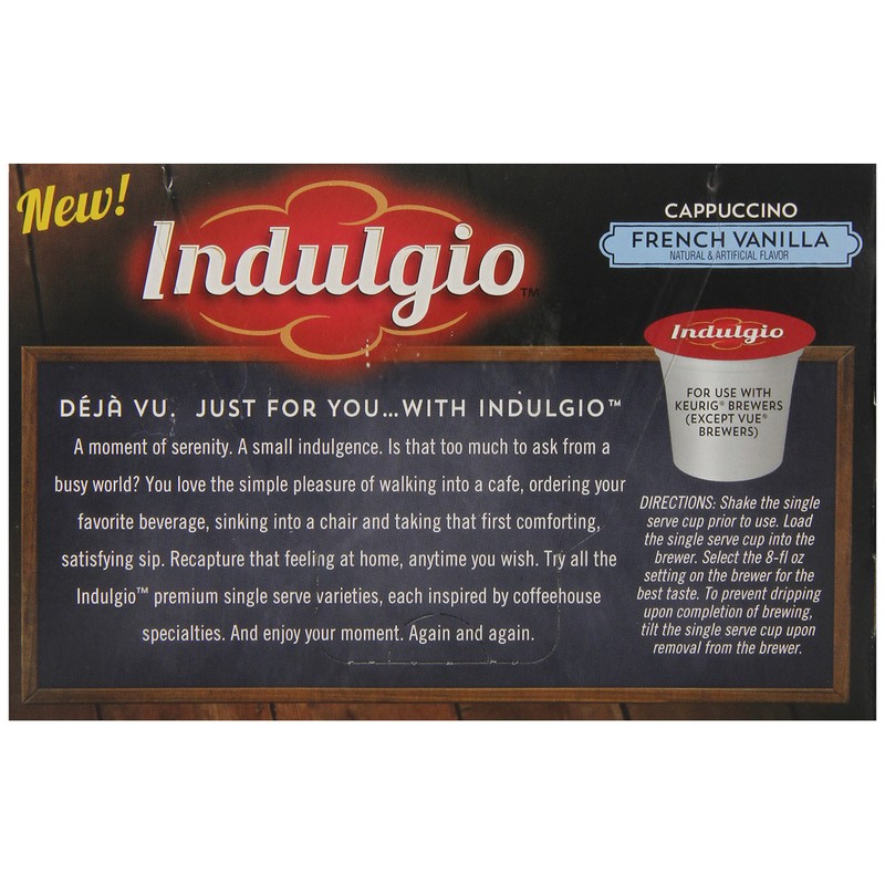 Indulgio Cappuccino, French Vanilla, 12-Count Single Serve Cup for Keurig