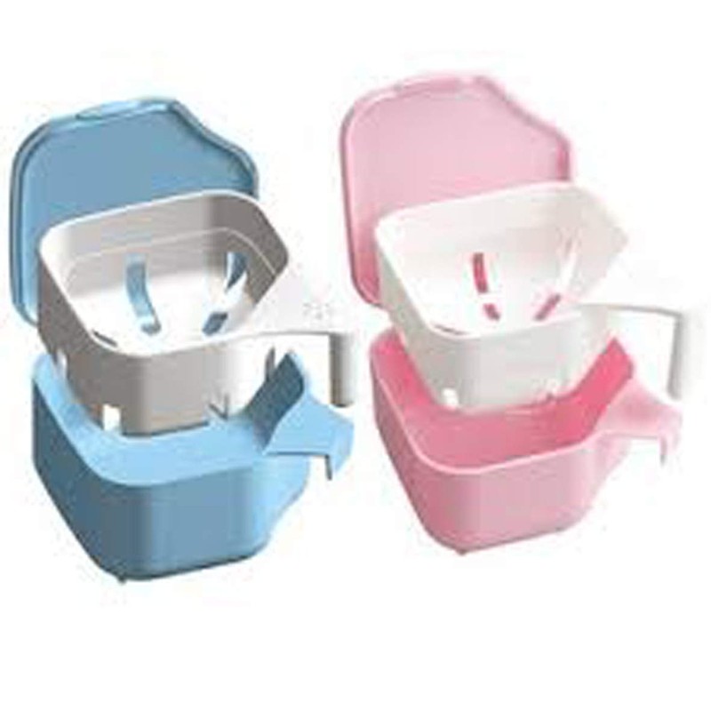 紀陽除虫菊 入れ歯洗浄ケース デントクリア ピンク 水切りカゴ付 K-7012 10.5×6.1×9.8cm 1 個