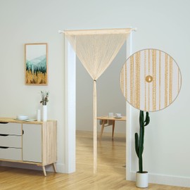 YaoYue Beaded Curtain Door String Curtains for Doorway Tassels Beads Hanging Fringe Hippie Room Divider Window Hallway Entrance Wall Closet Bedroom Privacy Decor (39×79in/100×200cm, Champagne)
