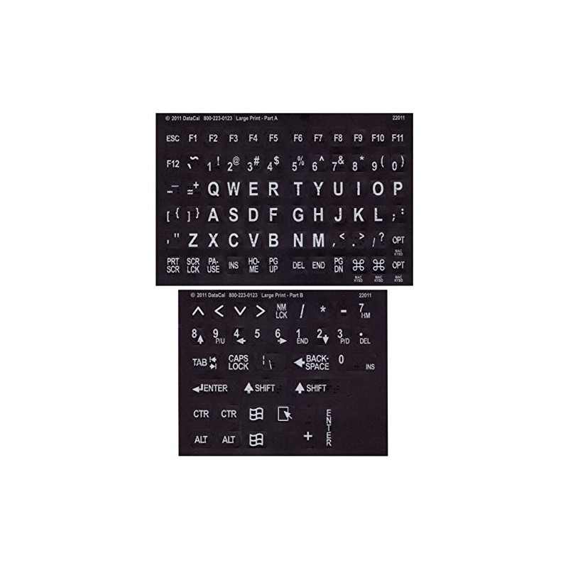 Large Print-Braille Keyboard Labels- White on Blk
