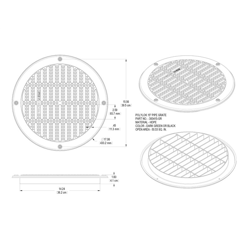 Polylok 15" Heavy Duty Grate for Corrugated Pipe (300415-GR)