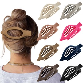 DEPOKA Flat Hair Clips for Women-8Pcs Large Matte No-Slip French Concord Claws, Accessories for Thick & Thin Hair (Colorful, Oval)