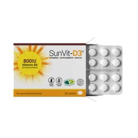 SunVit-D3 Vitamin D 800IU Tablets - Cholecalciferol Vitamin D Tablets Support The Maintenance of Bone, Teeth, Muscle & Immune System | Made in UK & GMP Approved - D3 Vitamins 28 Convenient Tablets