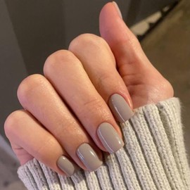 Light Coffee Press on Nails Medium Short Square Nails,KXAMELIE Acrylic Nails Glue on Nails Medium Length,False Nails Press ons,Best Fake Nails for Girls Stick on Nails for Women Daily Wear in 24PCS