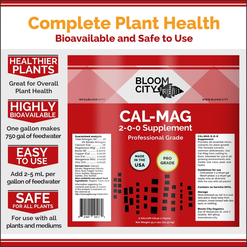 Bloom City Professional Grade Ultra Pure Cal-Mag Growing Fertilizer,Gallon (128