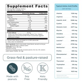 Ancient Nutrition Grass Fed Whey Protein, Chocolate Peanut Butter, 23g Protein, 18 Servings, Hydrolyzed Collagen Peptides, Organic Regenerative A2/A2 Milk Protein