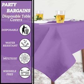 PARTY BARGAINS 5 Disposable Table Covers - 54" X 54" Purple Table Cover, 3 Ply Paper & Plastic Tablecloth