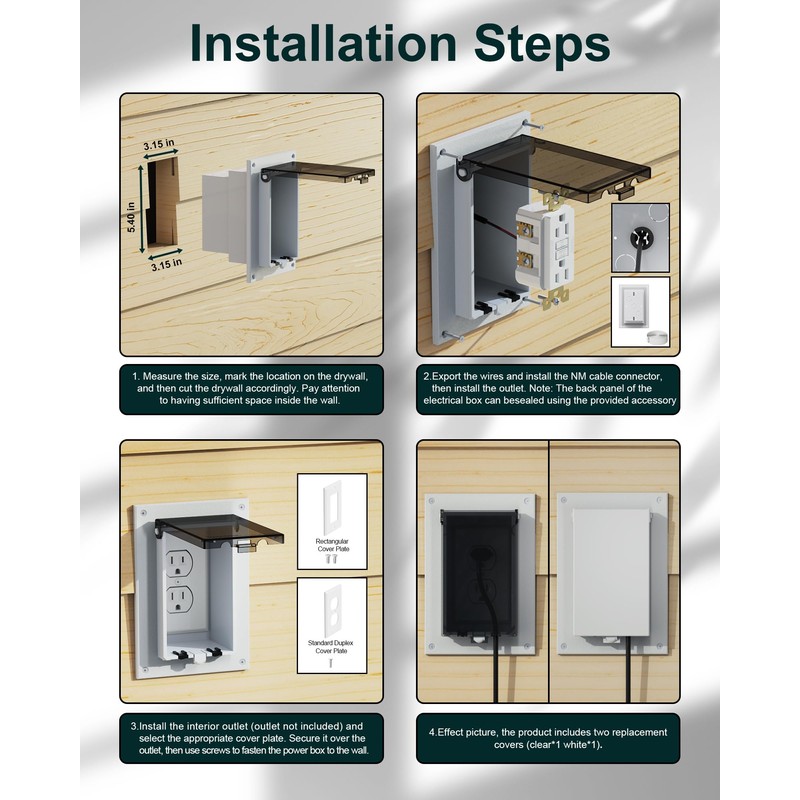 Recessed Outlet Box, DBVS1C-1 Low Profile Exterior Electrical Outlet Box