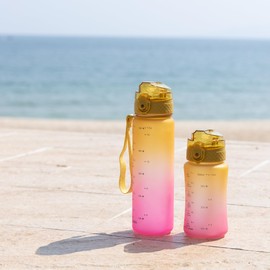 OLDLEY Kids Water Bottle 17 oz (2 lids) BPA-Free Reusable Leak-proof Durable Tritan Plastic Water Bottles with Straw & Chug Lids, Anti-dust Spout Cover, Sunflower Pink