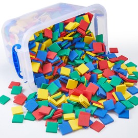 Jexine 800 Pcs Foam Square Counters Color Tiles Square Color Tiles Math Counters Manipulatives, Color Sorting, Sorting Toy, Counting, Learning, Classroom Crafts, Bingo for Kids with Storage Box