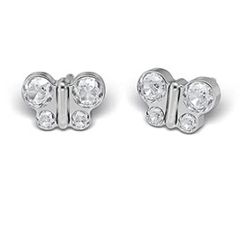 Sensitive by Studex®, butterfly stud earrings, 7 mm, surgical steel, 10 variants Crystal white, surgical steel