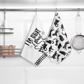 Kajaia 4 Pcs Halloween Black Cat Hand Towels Boho Kitchen Towels Black White Dish Cloths Geometric Plaid Tea Towel Modern Funny Decorative Dishcloths for Cat Lover Home Bathroom Housewarming Gifts